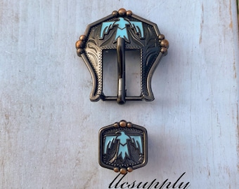 3/4" Turquoise Thunderbird buckle, Tack Making Buckle, Leather Crafting Hardware, Thunderbird Hardware, Tack Buckle