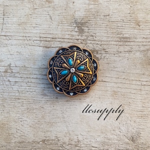 Turquoise & Copper Bling Concho, Western Concho, Tack Making Concho, Leather Crafting Hardware, Screw Back Concho