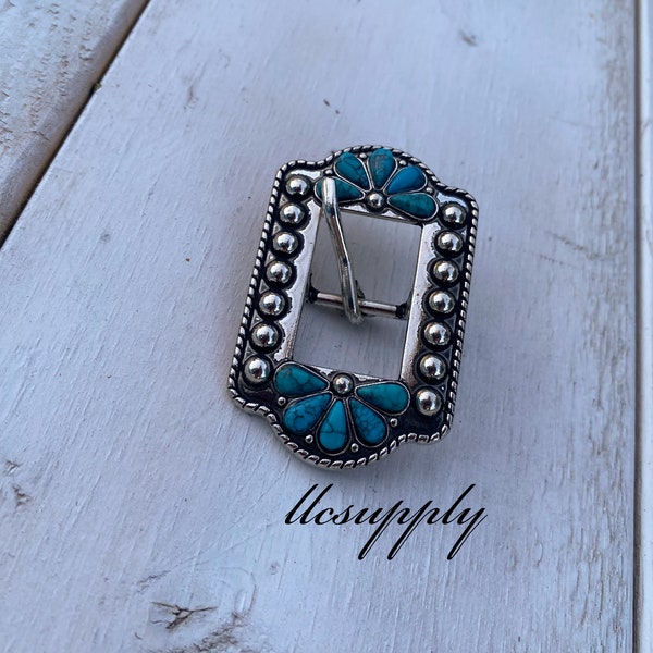 Antique Turquoise Buckle, Leather Crafting Buckle, Tack Making Hardware, Turquoise Buckle, Cart Buckle