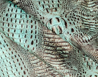 Real Aqua Gator Hide, Leather Cowhide, Alligator Leather Hide, Tack Making, Leather Crafting, Embossed Leather Sheet