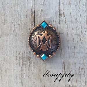 Copper & Turquoise Thunderbird, Leather Crafting Concho, Western Concho, Tack Making Concho