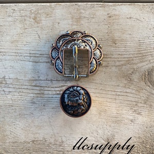 3/4&quot; Antique Silver Rose Buckle with Keeper, Western Buckle, Tack Making Hardware, Headstall Buckle, Leather Crafting Buckle