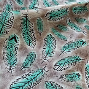 Turquoise & Tan Feather Embossed Leather Sheet, Crafting Leather, Tack Making Leather, Embossed Leather Sheets, Genuine Leather!