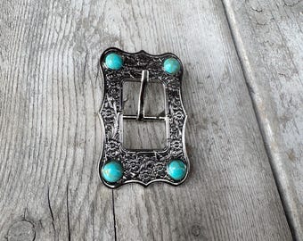 3/4" Silver & Turquoise Buckle, Headstall Buckle, Leather Crafting, Western Buckle