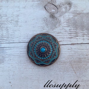 Turquoise & Copper Round Concho, Replacement Concho, Tack Making Concho, Leather Crafting Hardware