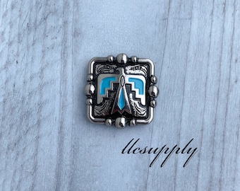 May include: Square silver-toned metal button with a turquoise inlay in a stylized bird design. The button has a decorative border with small ball accents. The text "llcsupply" is written in cursive.