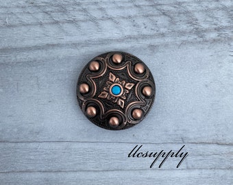Antique Copper & Turquoise Concho, Replacement Concho, Leather Crafting Hardware, Tack Making Concho