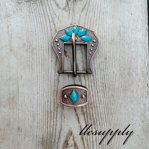 3/4&quot; Copper & Turquoise Buckle w Keeper, Replacement Buckle, Tack Making, Tack Hardware
