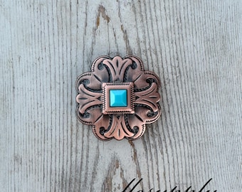 Turquoise & Blue Flower Concho, Western Conchos, Tack Making Hardware, Replacement Concho