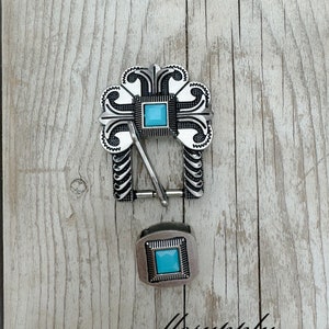 Antique Silver & Blue Buckle w Keeper, 3/4&quot; Buckle, Leather Crafting, Tack Making, Headstall Buckle