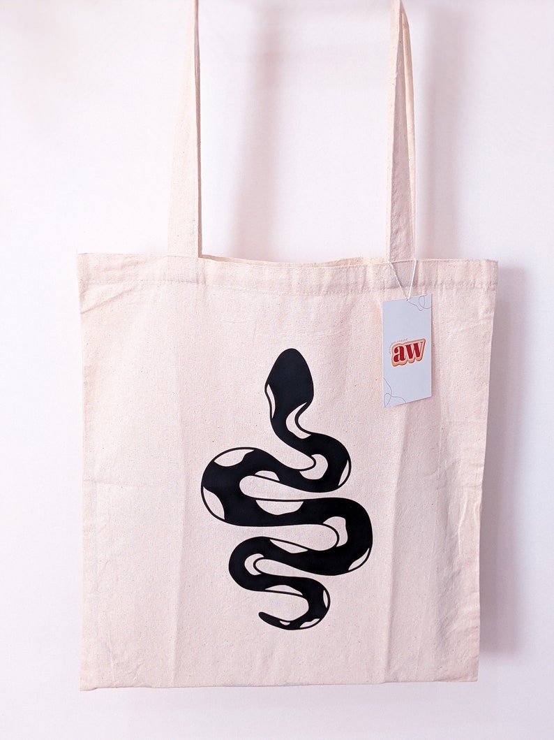 Snake print bag / Reusable bag / Cotton Tote bag / Cute tote bag / Shoulder bag / Shopping bag / Tote bag for work / Market bag /Grocery bag image 9