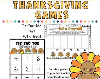 Juegos imprimibles de Acción de Gracias, paquete de juegos de Acción de Gracias, juegos de Acción de Gracias para niños, juegos de matemáticas para familias, juegos de dados de Acción de Gracias