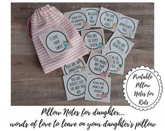 Notas de Almohada para niños, Palabras de Amor para Hija, Notas de Amor, Mamá e Hija, Afirmaciones, Tarjetas de Ánimo, Notas Dulces, Imprimibles