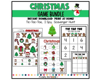 Juegos de Navidad para niños imprimibles, Navidad que veo, Tic Tac Toe, Búsqueda del tesoro de Navidad para niños, juegos preescolares, Paquete de juegos de Navidad