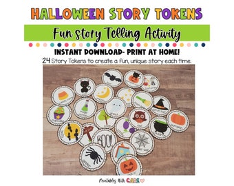 Fichas de cuentos, juegos imprimibles de Halloween, cuentos imprimibles, juego de cuentos, juego imaginativo, tarjetas de cuentos, cuéntame un cuento, juego creativo