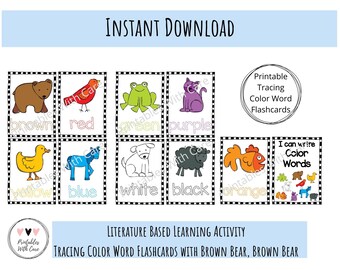 Trazar tarjetas didácticas de palabras de colores, imprimibles, actividad de aprendizaje preescolar, niños pequeños, educación en casa, juegos educativos, aprendizaje de colores, bolsa ocupada