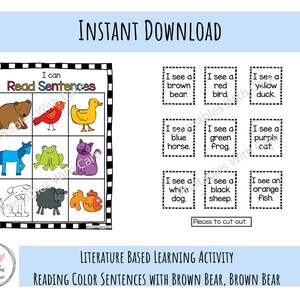 Learning Colors, Reading Sentences, Printable, Preschool, Kindergarten, Homeschool, Educational, Learning Binder, Busy Binder, sight words
