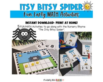 The Itsy Bitsy Spider, Nursery Rhyme, Math Activities, numbers, shapes, preschool printables, learning printables, math for kids, math game