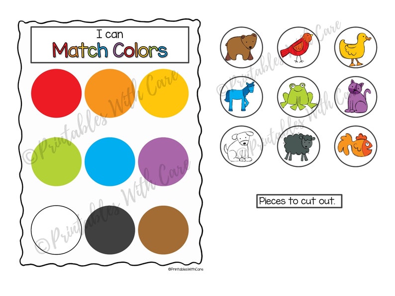 Learning Colors, Match Colors, Printable, Preschool Learning Activity, Toddler, Homeschool