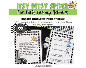 Itsy Bitsy Spider, Actividades de rima infantil, Actividades de alfabetización para preescolar, alfabeto, imprimibles preescolares, imprimibles de aprendizaje, abc's