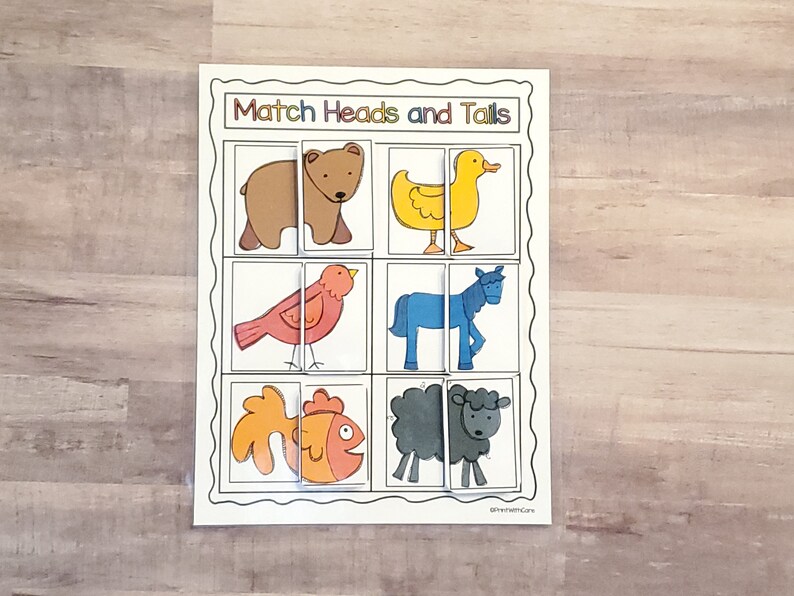Learning Colors, Heads and Tails Puzzle, Printable, Preschool Activity
