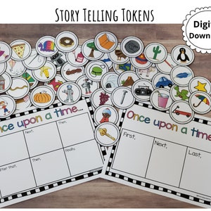 Story Tokens, Story Telling Printable, Imaginative Play, Story Cards, Tell Me a Story, Creative Play, Kids Activity, Silly Stories, Game