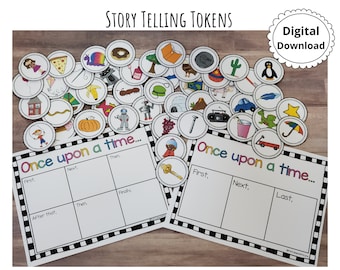 Story Tokens, Story Telling Printable, Imaginative Play, Story Cards, Tell Me a Story, Creative Play, Kids Activity, Silly Stories, Game