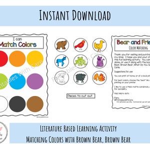 Learning Colors, Match Colors, Printable, Preschool Learning Activity, Toddler, Homeschool, Educational Game, Learning Binder, Busy Binder