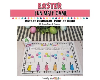 Roll-A-Treat, Juego de Pascua, Imprimibles de Juegos de Pascua, Números de Aprendizaje, Juego Preescolar, Juego de Pascua para Niños, Preescolar, Juego de Matemáticas Preescolar