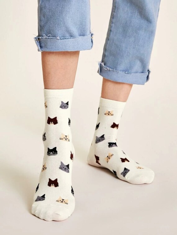 Lindo gato cara calcetines de estilo japonés - Etsy México