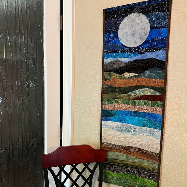 Wall Art OR Table Runner Landscape Quilt, Made-to-Order With/Without MOON, with Size Options (Ask for Customization) Allow 7 Days to Create