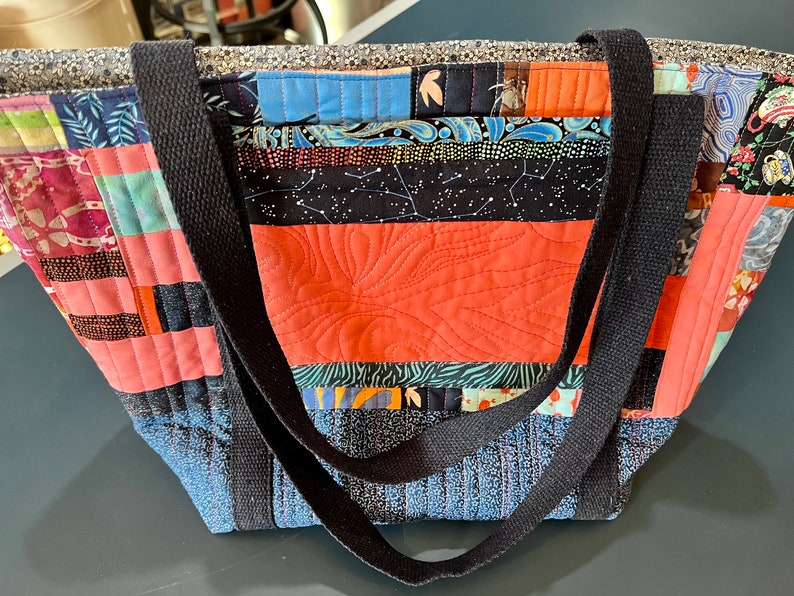 Large Quilted Tote Bag With Pockets Art Quilt Purse or Bag Etsy