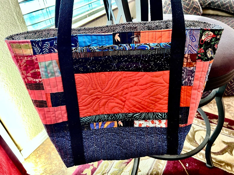 Large Quilted Tote Bag With Pockets Art Quilt Purse or Bag Etsy