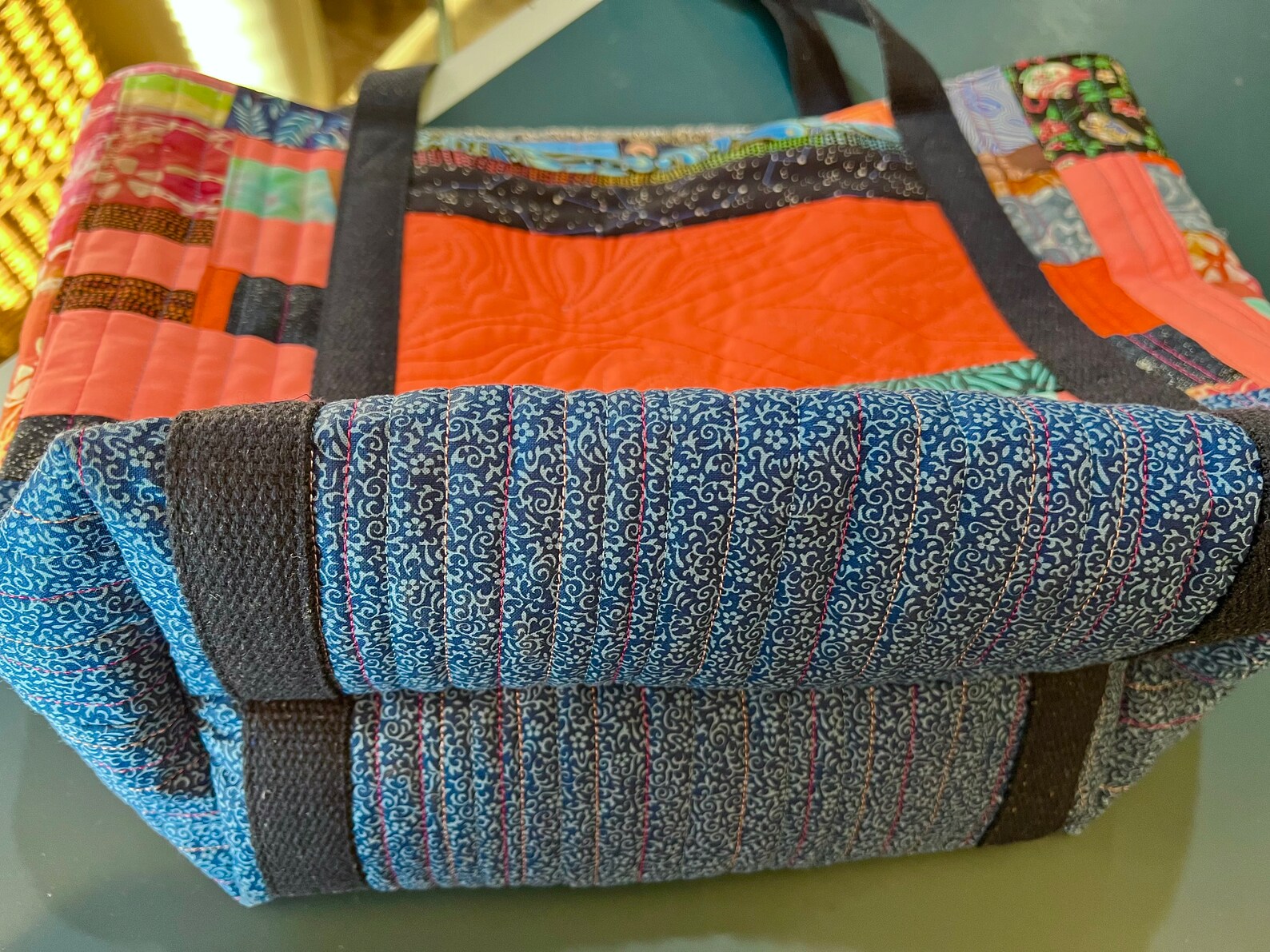 Large Quilted Tote Bag With Pockets Art Quilt Purse or Bag Etsy