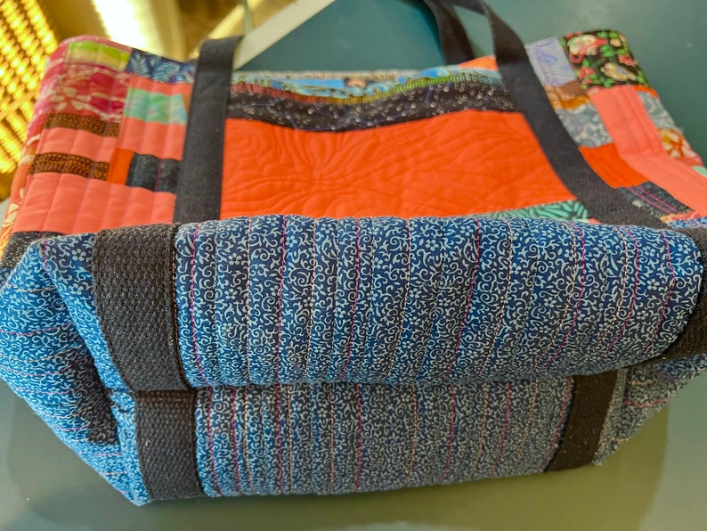 Large Quilted Tote Bag With Pockets Art Quilt Purse or Bag Etsy