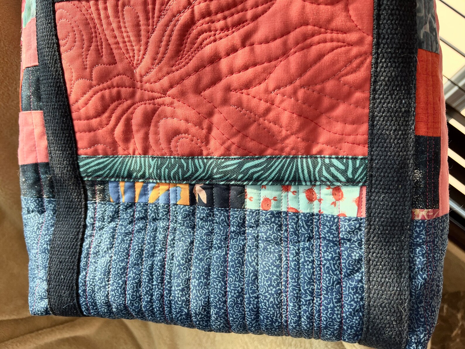 Large Quilted Tote Bag With Pockets Art Quilt Purse or Bag Etsy