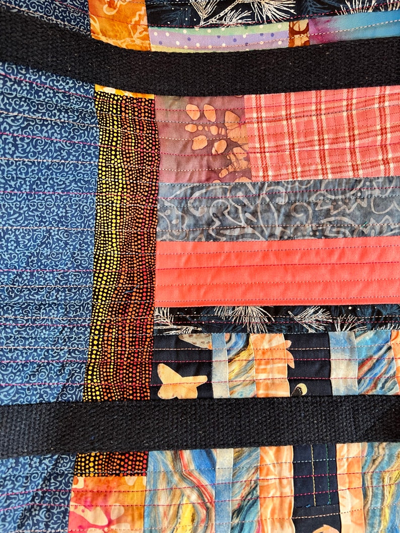 Large Quilted Tote Bag With Pockets Art Quilt Purse or Bag Etsy