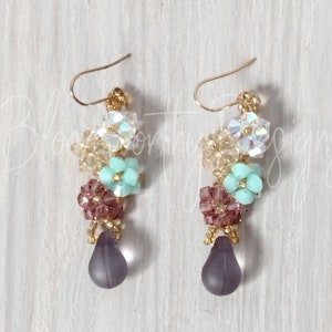 Pastel Crystal Drop Earrings: Vintage Beaded Dangle Jewelry