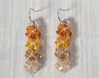 Golden Crystal Ombre Earrings Brown Autumn Nature Season Dangle Yellow Topaz Fall Jewelry Surgical Stainless Steel Earwires Clip On Earrings