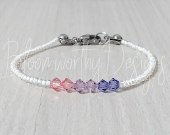 Cotton Candy Sunset Bracelet Ombre Crystal Bracelet Pink Purple Stackable Bracelet Minimalist Jewelry Thin Seed Bead Bracelet
