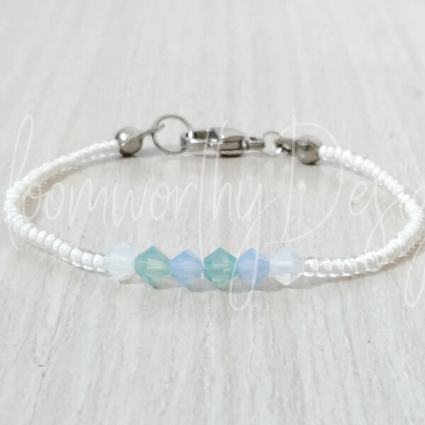 Seafoam Sand Bracelet Crystal Bracelet Boho Beach Sea Stackable Bracelet Aquamarine Beach Waves Dainty Jewelry