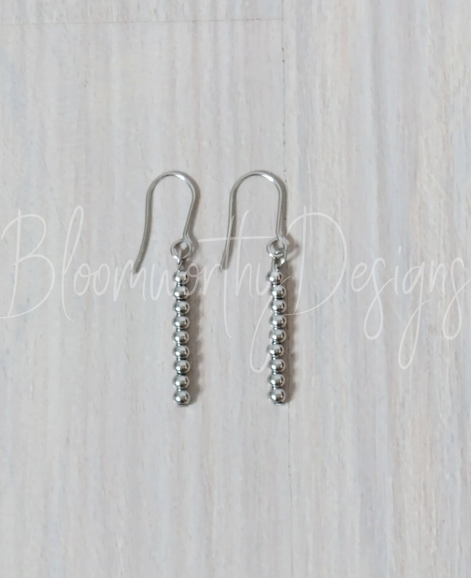 Minimalist Surgical Steel Earrings Straight Dangle Beaded Etsy