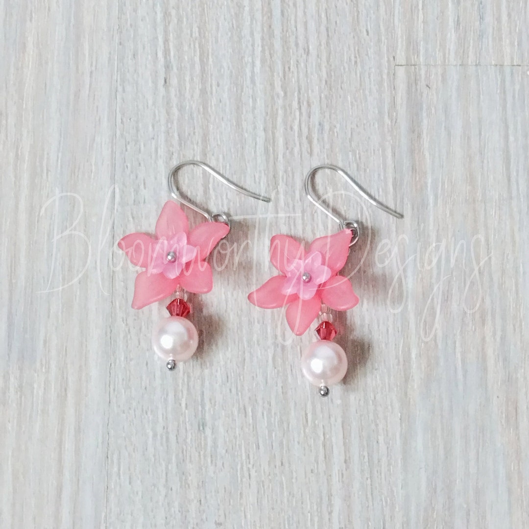 Pink flower dangle earrings Clearance