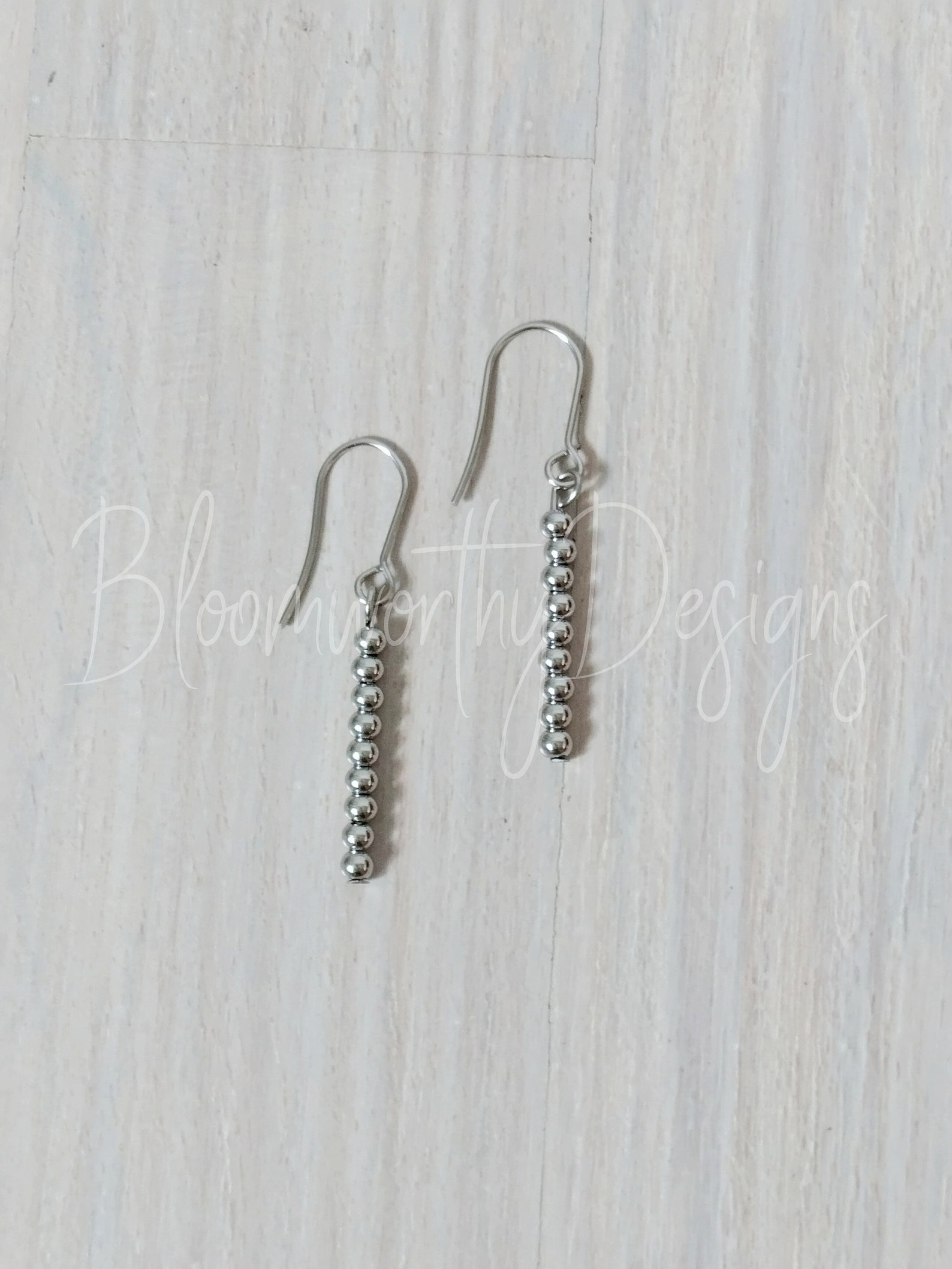 Minimalist Surgical Steel Earrings Straight Dangle Beaded Etsy
