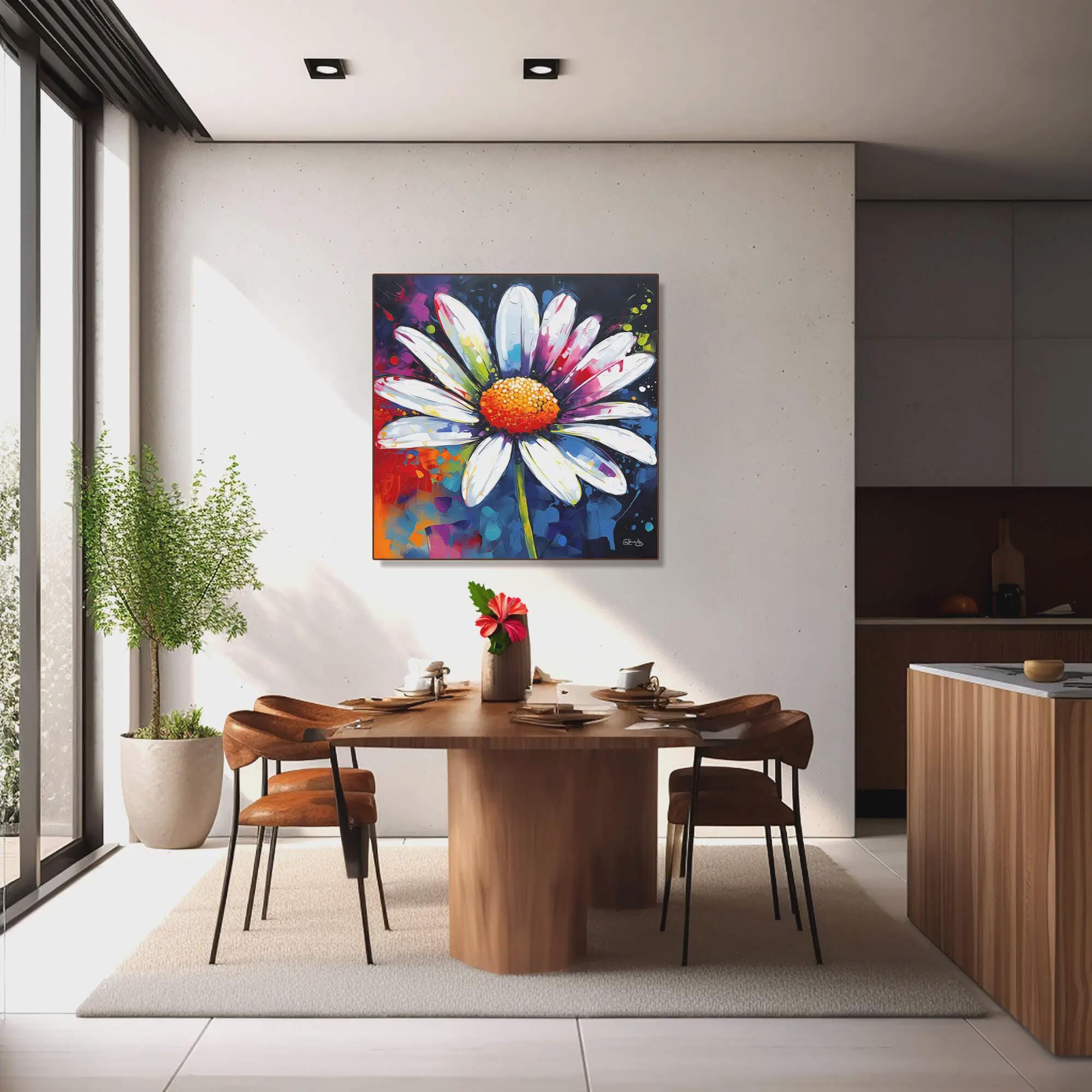 Daisy Flower Wall Art | Vibrant Abstract Floral Canvas Print | Modern ...