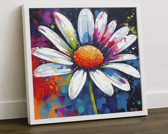 Daisy Flower Wall Art | Vibrant Abstract Floral Canvas Print | Modern Home Decor for Living Room | Mother’s Day or Valentine’s Gift