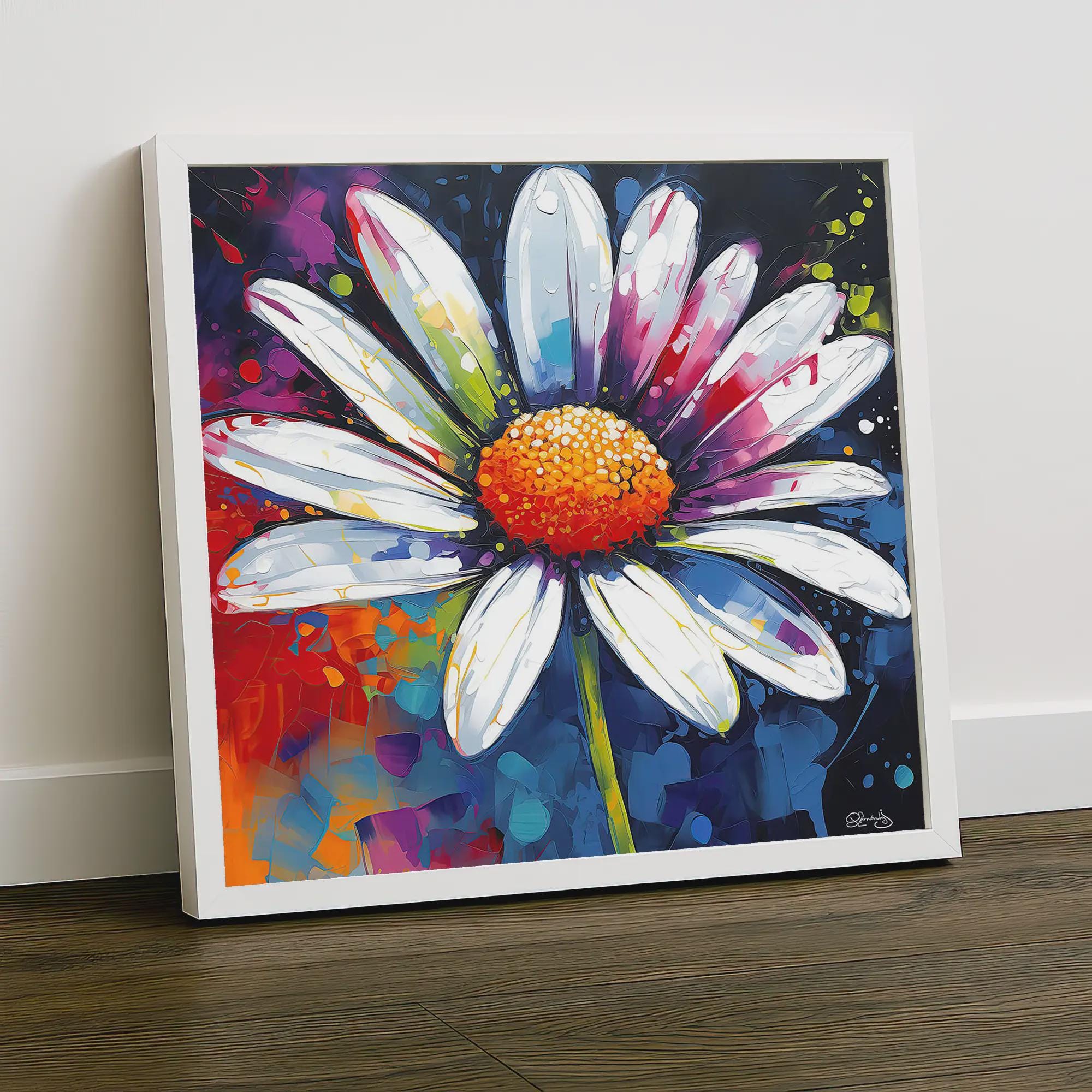 Daisy Flower Wall Art | Vibrant Abstract Floral Canvas Print | Modern ...