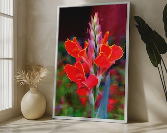 Achira Flower Fine Art Print | Canna Lily Floral Wall Art | Red Flower Canvas | Botanical Artwork | Vibrant Nature Home Decor | Gift for Mom
