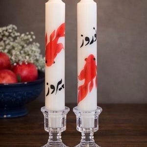 Set of two Nowruz Pirouz  unscented taper candle for Haftseen table