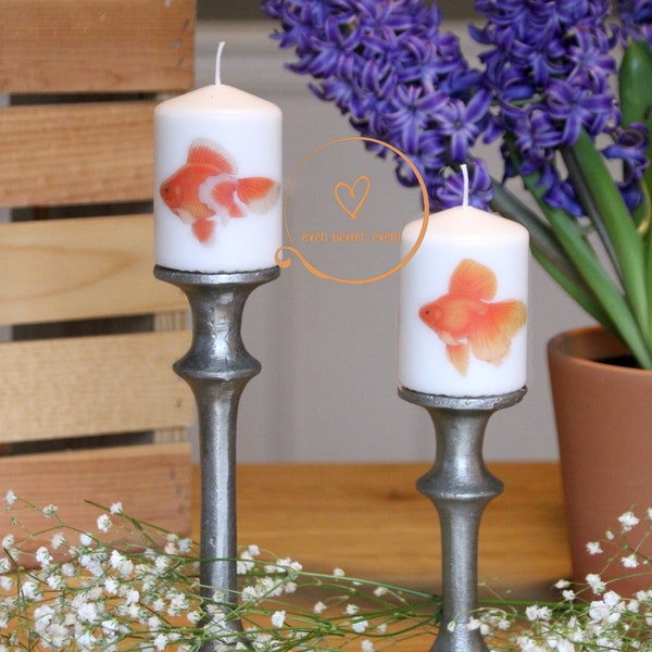 Nowruz Farsi Calligraphy unscented pillar candle for Haftseen table  decorations شمع ماهی قرمز